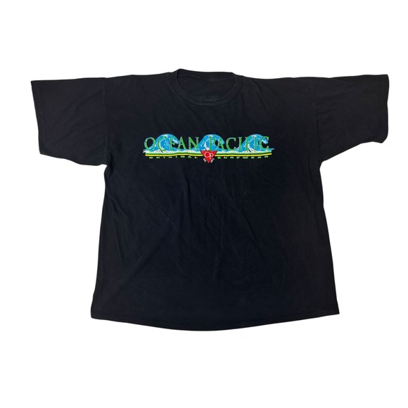 Ocean Pacific Other - Vintage Ocean Pacific Mens Black Graphic T-Shirt Short Sleeve Surf Logo 2XL